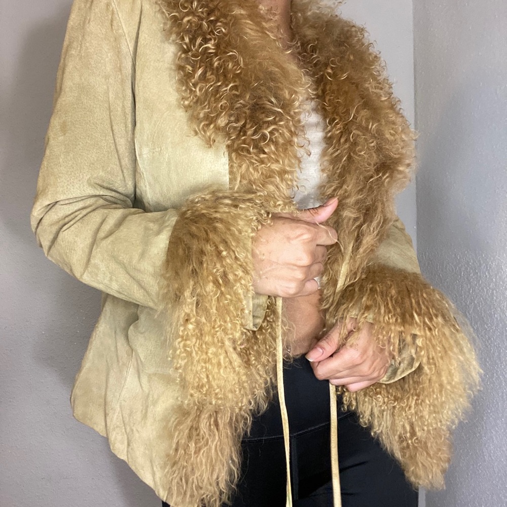 SOLD✨Express Suede Jacket with Mongolian Fur Trim✨